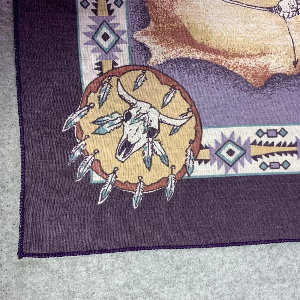 VTG Western Cowboy Horse Bandana Scarf Mens OS 21x21 Brown Native Print Made USA